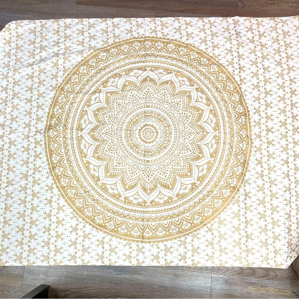 White and gold mandala tapestry